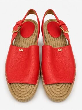 Michael Kors Bright Red Leather Espadrille Slingback Sandals